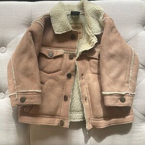 OshKosh B'gosh Tan Sherpa-Lined Boys Faux Suede Barn Trucker Jacket Coat EUC 12m